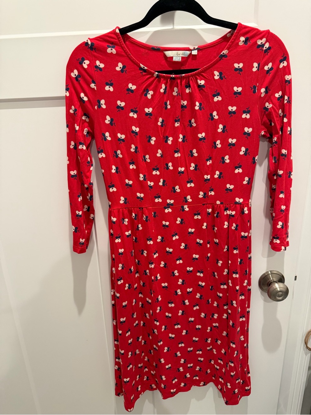 Boden Red Floral Long Sleeve Dress
